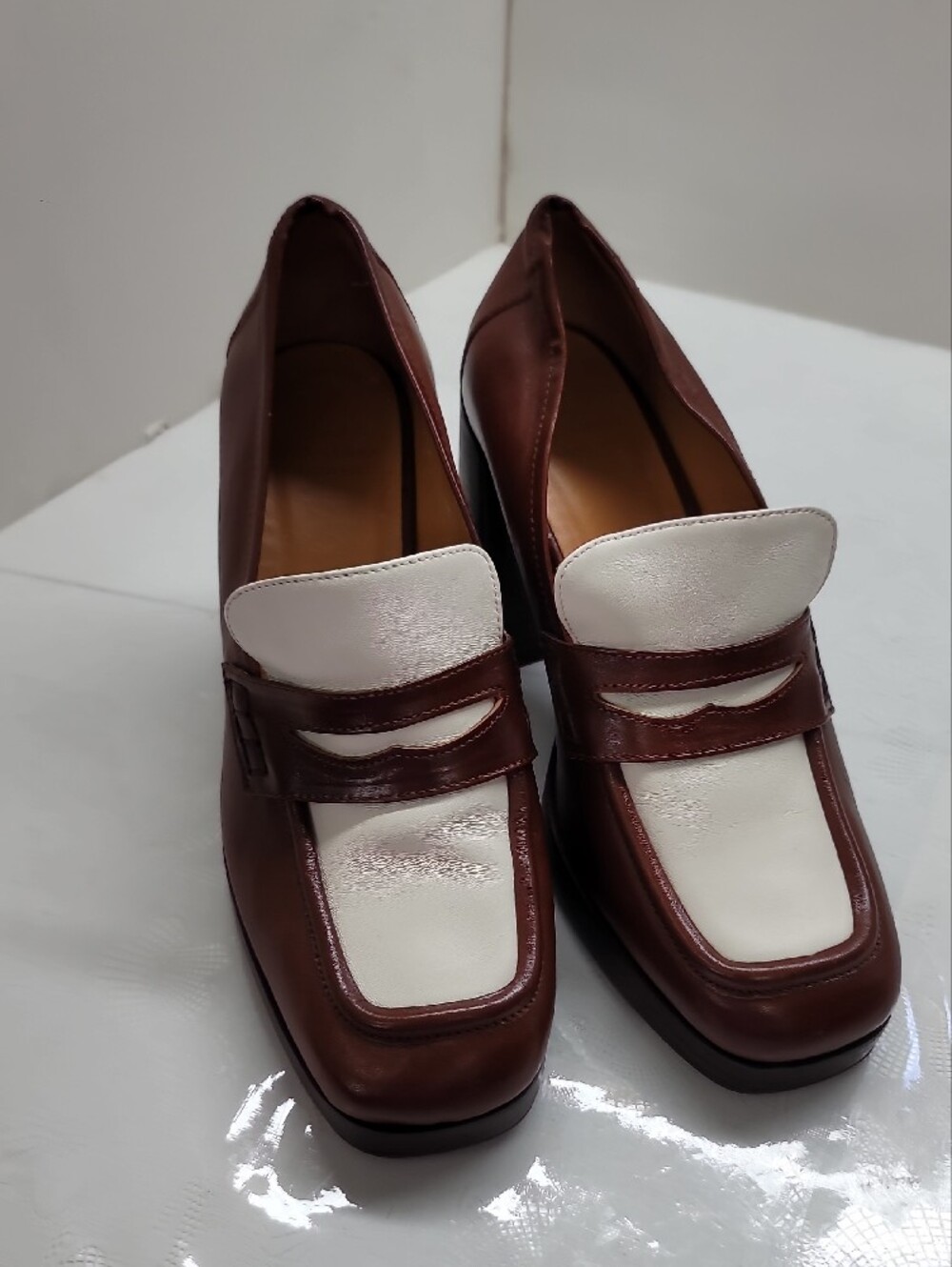 Sezane Jessie heeled loafers Brown and White Loafers size Size 39 US 9 - Picture 7 of 15